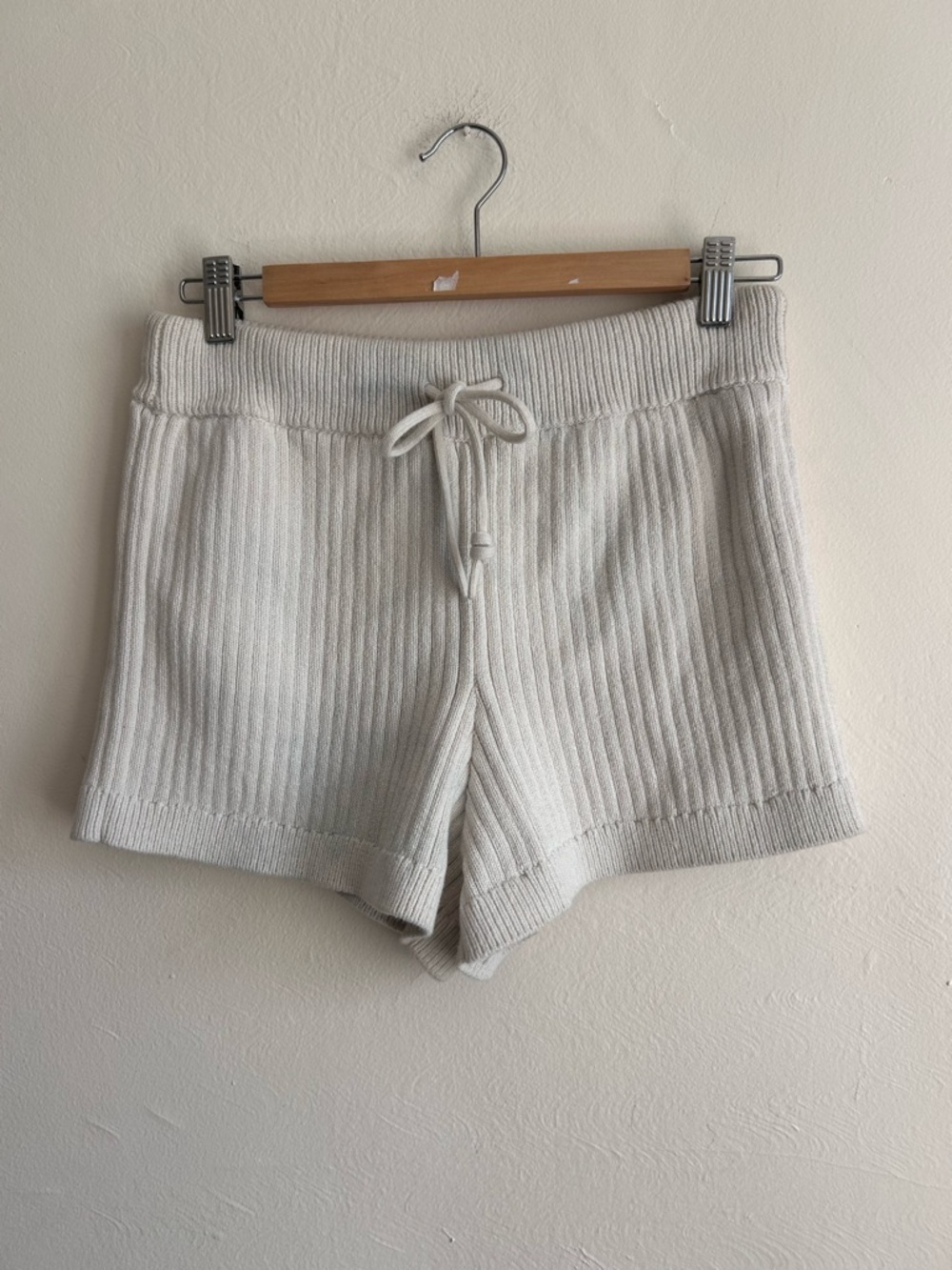 Reformation Ribbed Knit Lounge Shorts - Cream Organic Cotton (S)